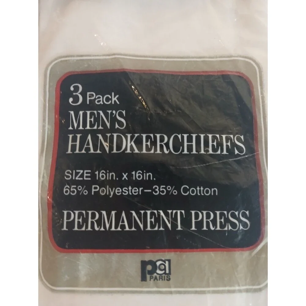 Vintage NOS Paris Mens  Handkerchiefs Permanent Press 16” X 16”